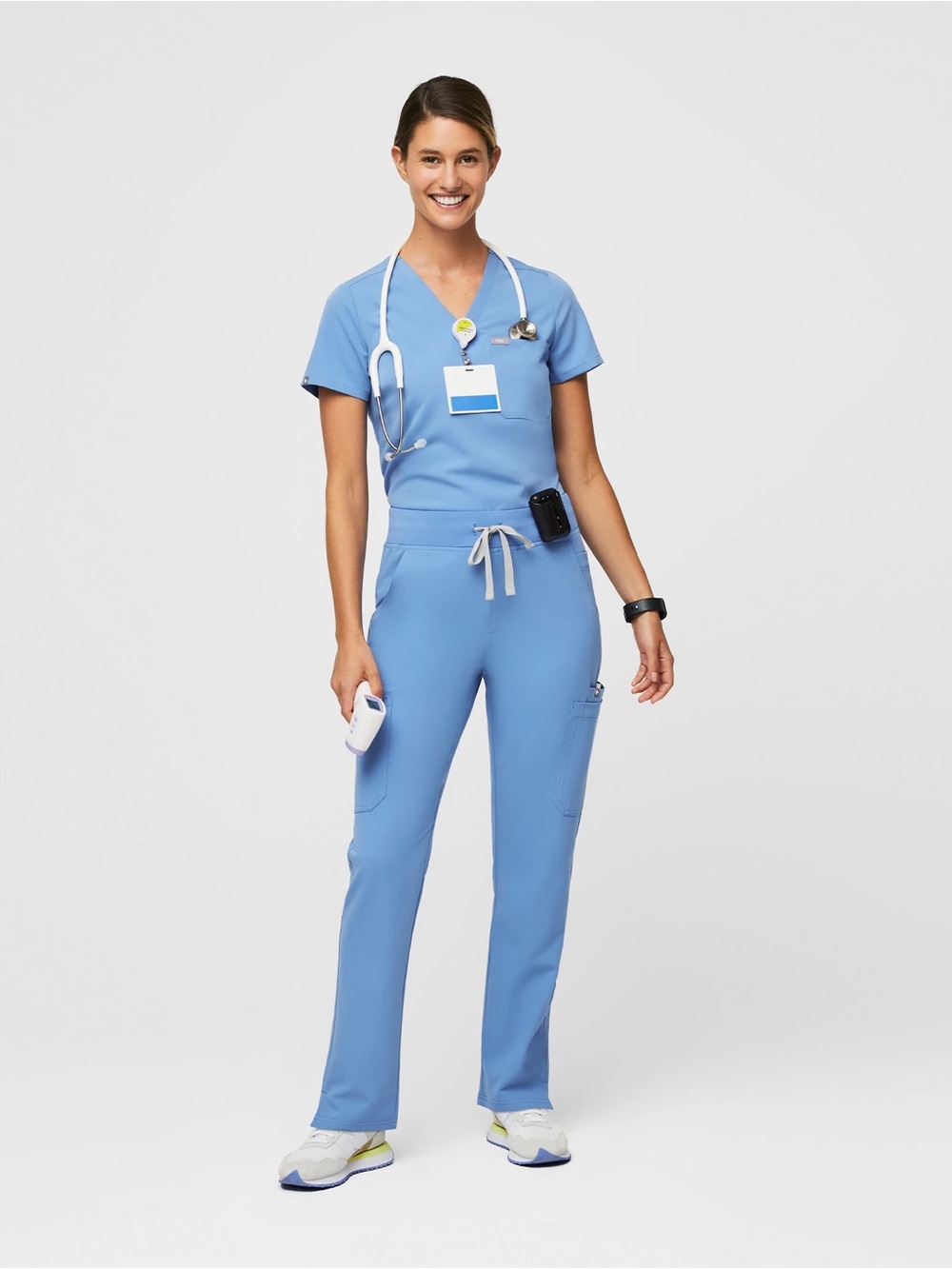 FIGS Womens Ceil Blue Yola High-Rise Slim Scrub Pant